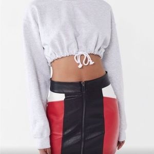 NWT Urban Outfitters Red Black White Color Block Zip Up Faux Leather Mini Skirt
